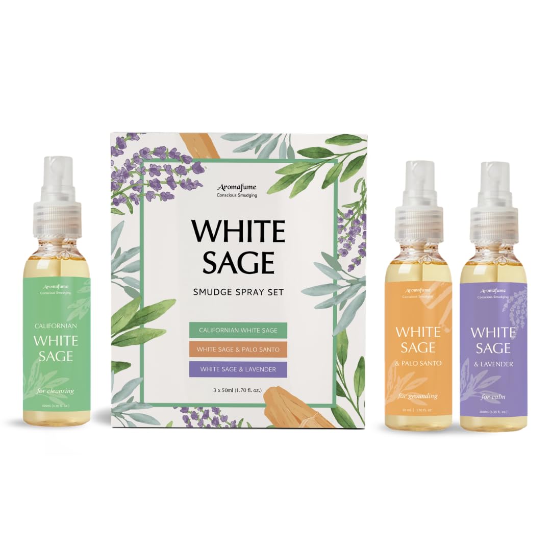 White Sage Smudge Spray Mist Gift Set by Aromafume | 3x50ml | White Sage with Lavender & Palo Santo | Air Freshener Sprays for Home, Fabric & Linen Mist | For Cleansing Negative Energy & Protection-image-9