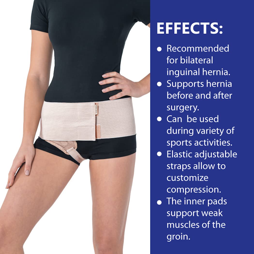 TOROS-GROUP Ceinture d'hernie inguinale du côté gauche inguinale Coussinets de compression et une bandoulière Groin soutien Truss GAUCHE Medium Beige