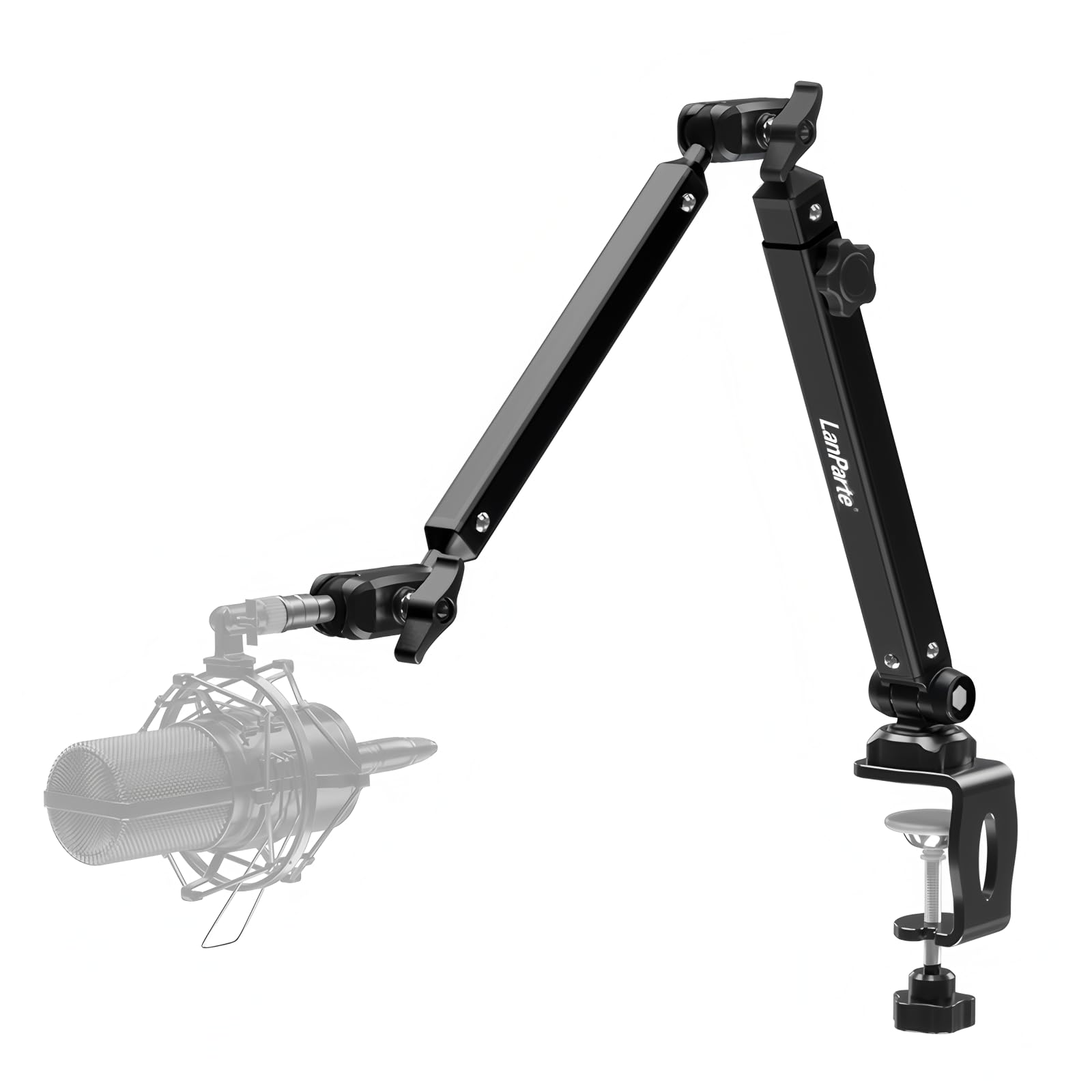 Regulowane ramię mikrofonu obracane o 360°, ze stopu aluminium, do podcastów, wideo, gier, spotkań, studia, czarne (klip)
