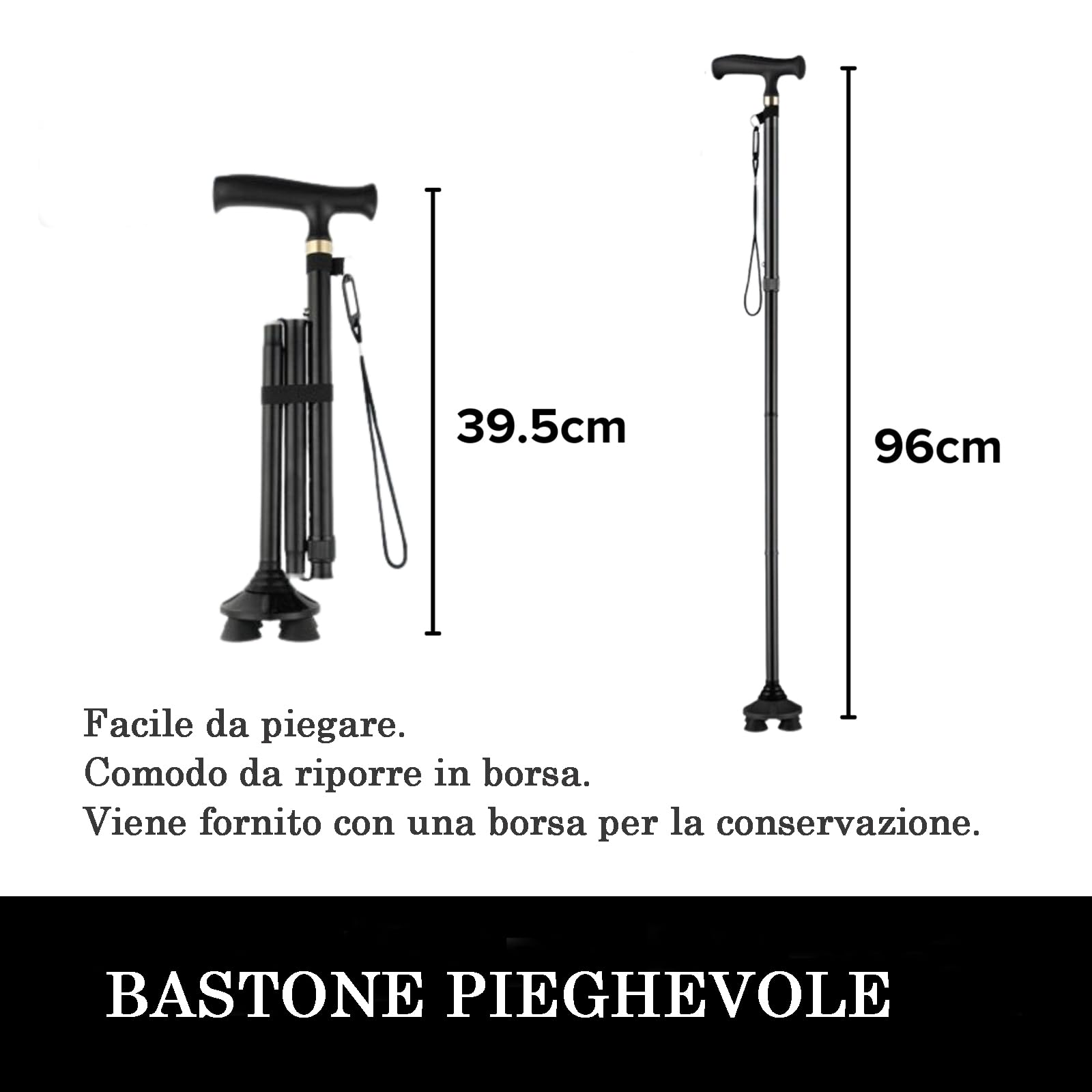 BeGrit Bastone da Passeggio Pieghevole per Anziani 3 Piedi Bastone Elegante Regalo per Donna Anziana Bastoni da Passeggio per Anziani Telescopico Regalo per Anziani Stampella Tripode