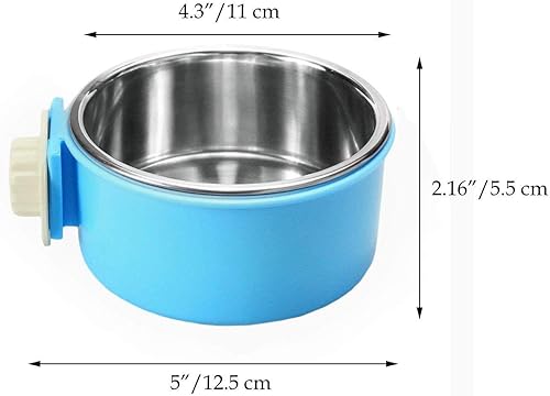 Miniatura 6 de RUBYHOME Comedero para perros y cachorros, cuenco de agua 2 en 1 de plástico y cuenco de acero inoxidable, extraíble colgante para gatos, conejos,