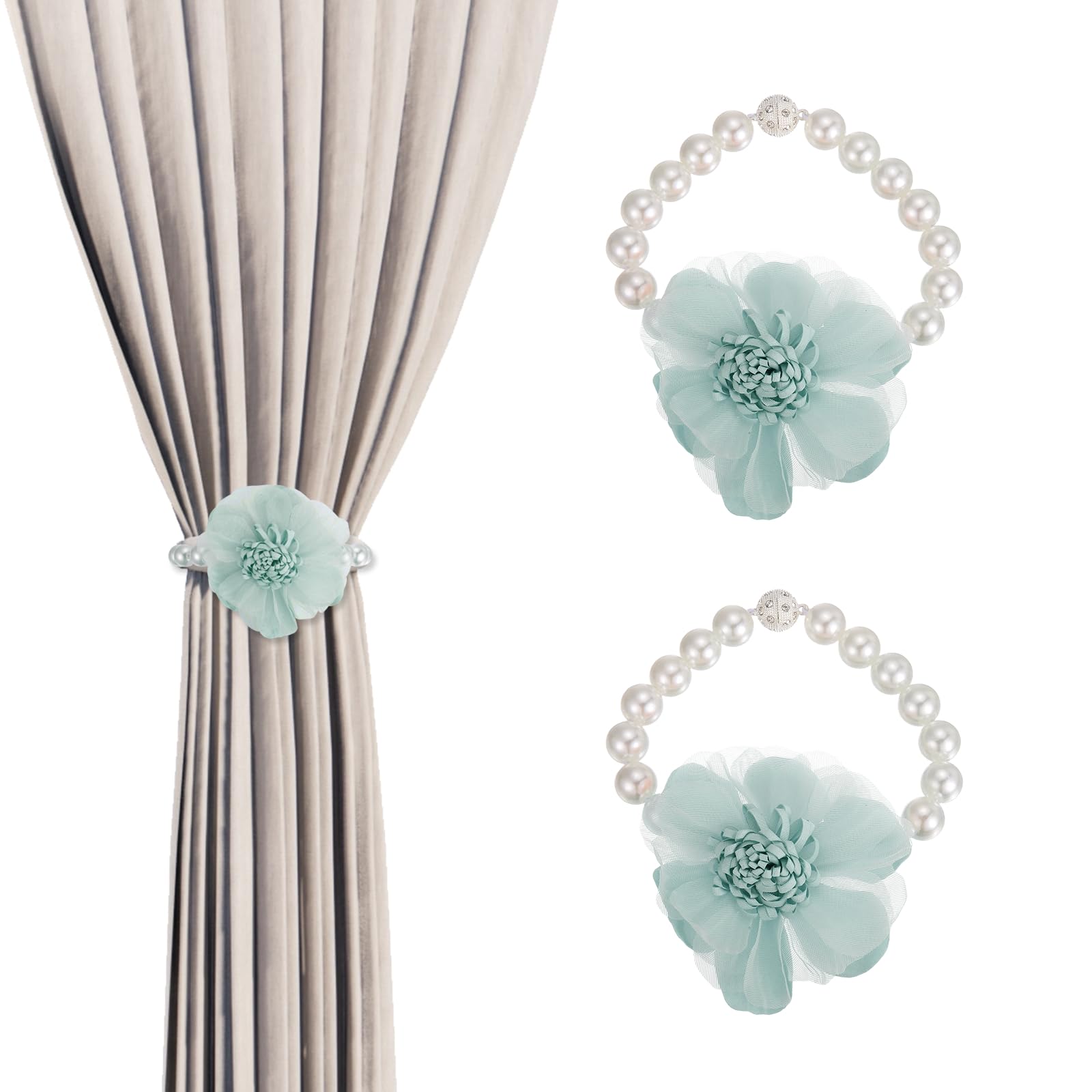 Sujetadores magnéticos de cortinas cordón de perlas PATIKIL alzapaños flor azul para oficina