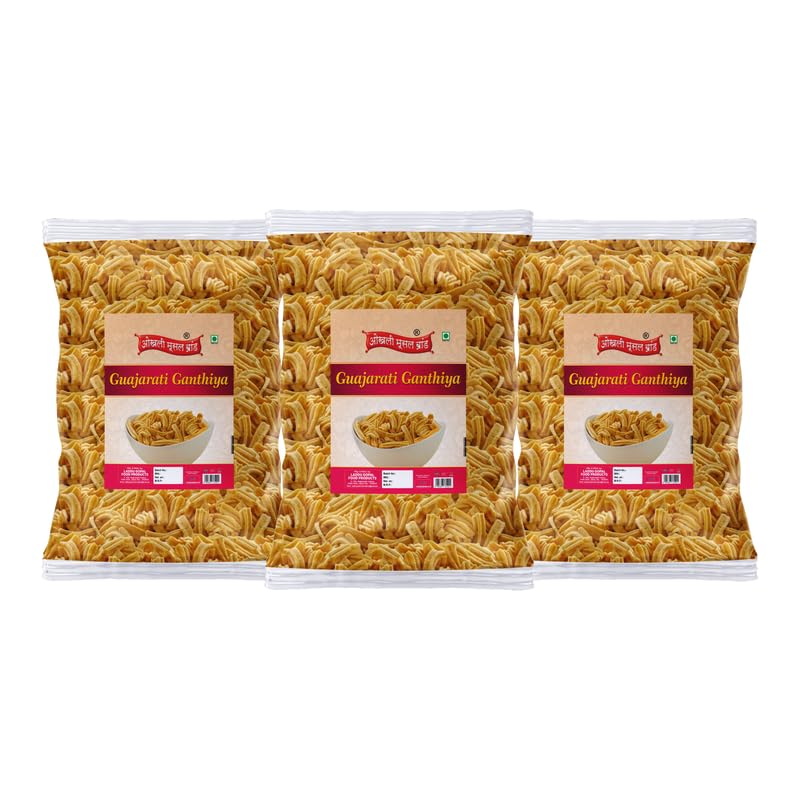 Image of OKHLI MUSAL BRAND Special Besan Ajwain Sticks | Virakshetra Gujarati Makhania Gathia | Made In Groundnut Oil Anytime Healthy Snack | No Added Artificial Flavouring | Party Snack-1Kg*3Pack