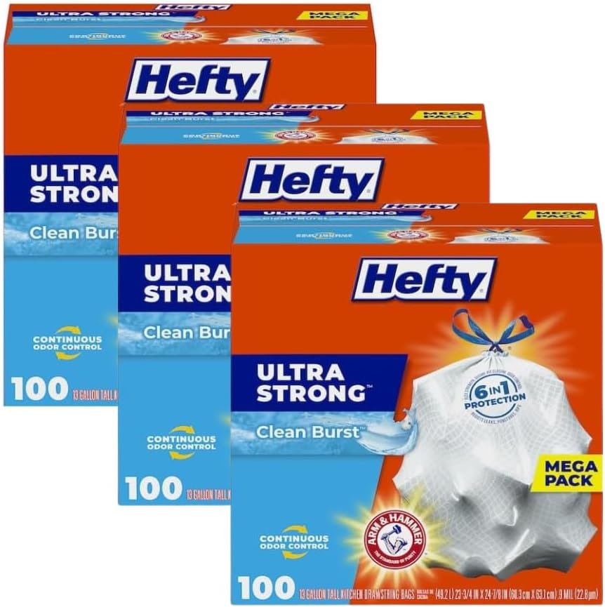 Hefty Ultra Strong Tall Kitchen Trash Bags, Clean Burst