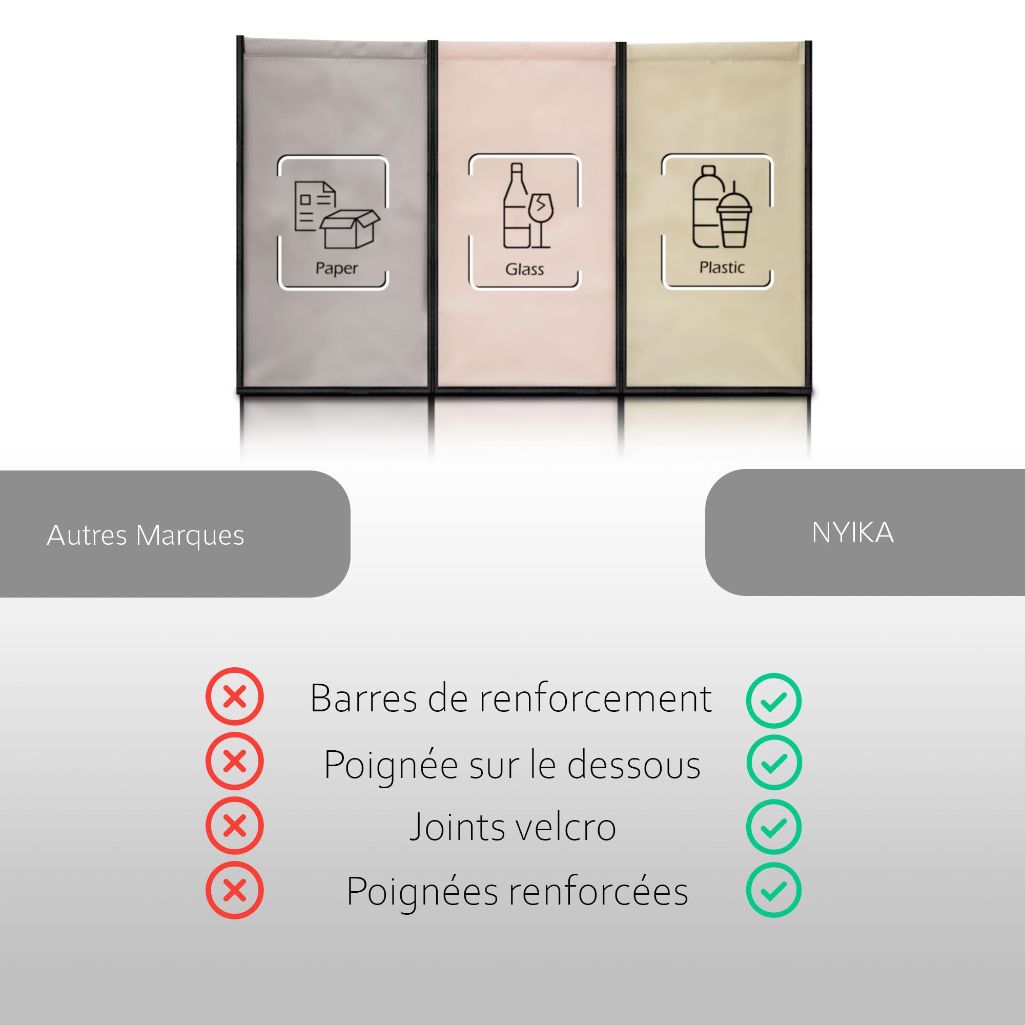 Poubelle Tri Selectif 3 Bac Black Edge - Recyclage Plastique Verre Papier