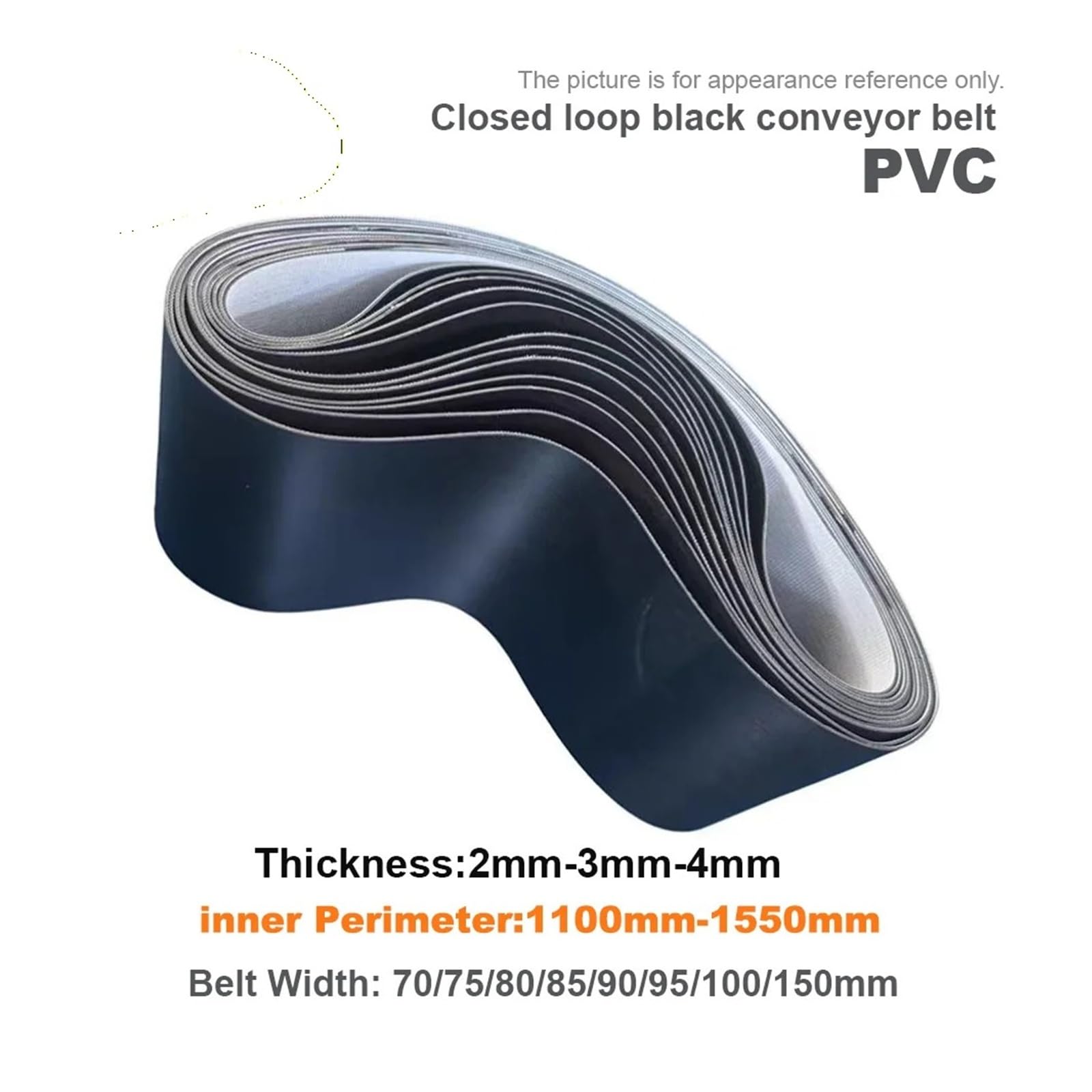 1 PZ Perimetro: 1100mm-1550mm PVC Nero Trasmissione Industriale Nastro Trasportatore Larghezza del Nastro: 100~150mm Spessore 4mm(1100mm,11cm-110mm)