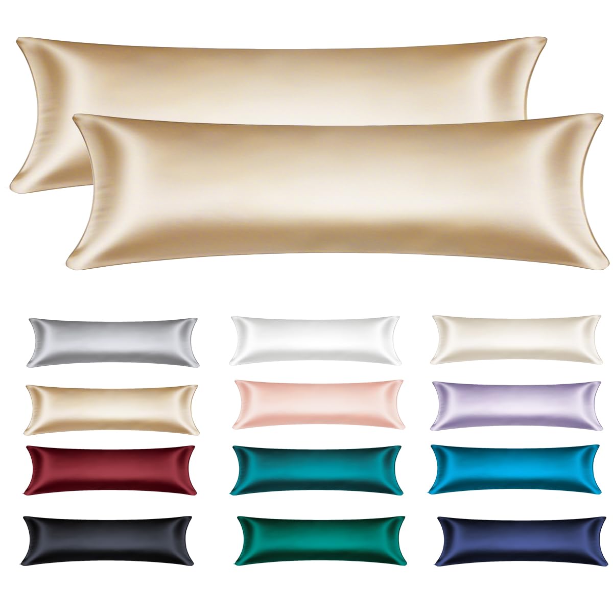 Soifox Juego de 2 fundas de almohada de satén para dormir de lado, 40 x 145 cm, suave como lujoso, 40 x 145 cm, para cabello y piel, con cremallera, color gris topo