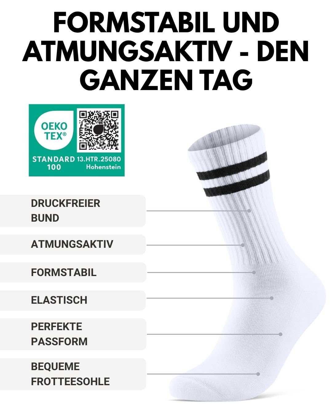 Socken Herren Damen Sportsocken Crew Tennissocken Gepolstert Atmungsaktive Baumwolle 5 Paar Premium Retro-Socken mit Streifen