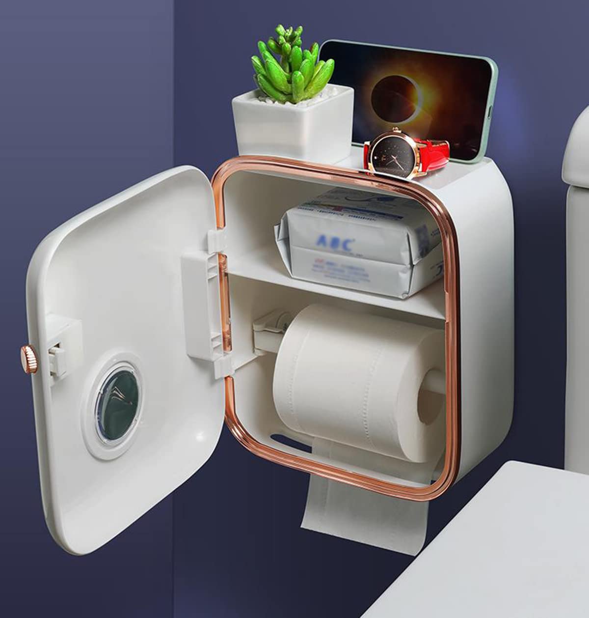 Portarrollos de Papel higiénico con Estante y cajón, dispensador de Papel higiénico Adhesivo de Pared, dispensador de Papel higiénico a Prueba de Humedad
