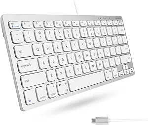 Macally Small USB C Keyboard - Plug & Play Compatible Wired Apple Keyboard for Mac mini, MacBook Pro/Air, iMac, iPad, Windows, Chromebook with USBC Port - Compact & Mini USB Type C - Silver