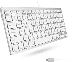 Teclado Macally USB C, Pequeno, Compacto, Com Fio. Plug & Play, para Mac Mini, MacBook Pro/Air, iMac, iPad, Windows, Chromebook, Prata
