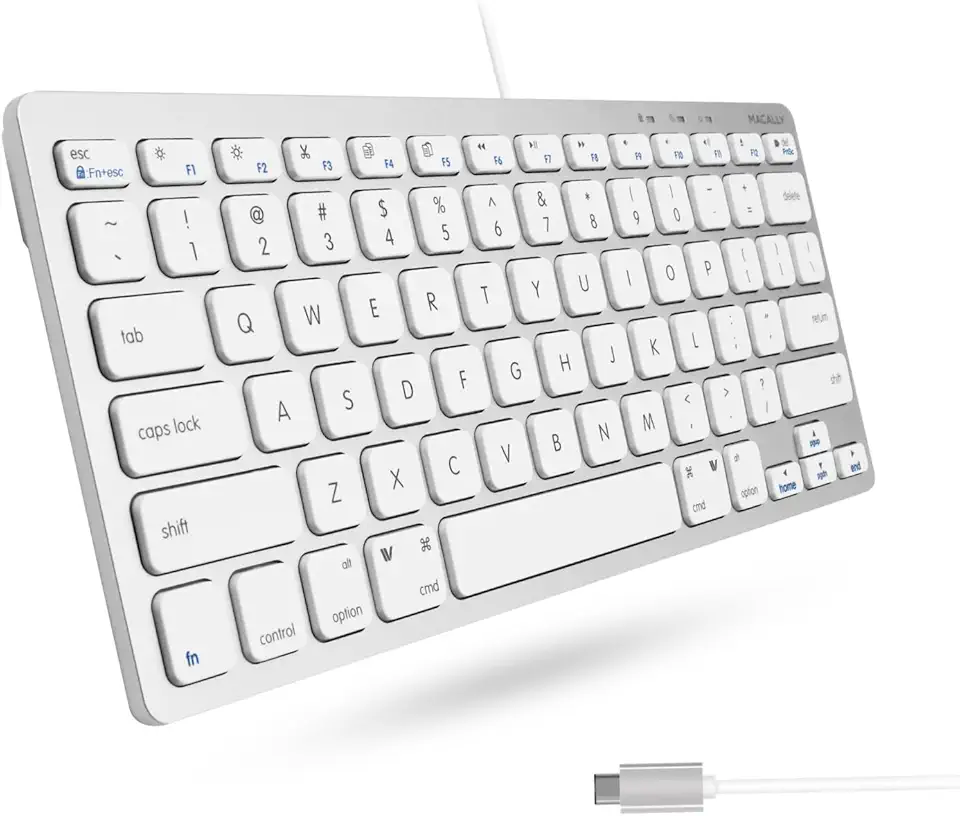Teclado Macally USB C, Pequeno, Compacto, Com Fio. Plug & Play, para Mac Mini, MacBook Pro/Air, iMac, iPad, Windows, Chromebook, Prata