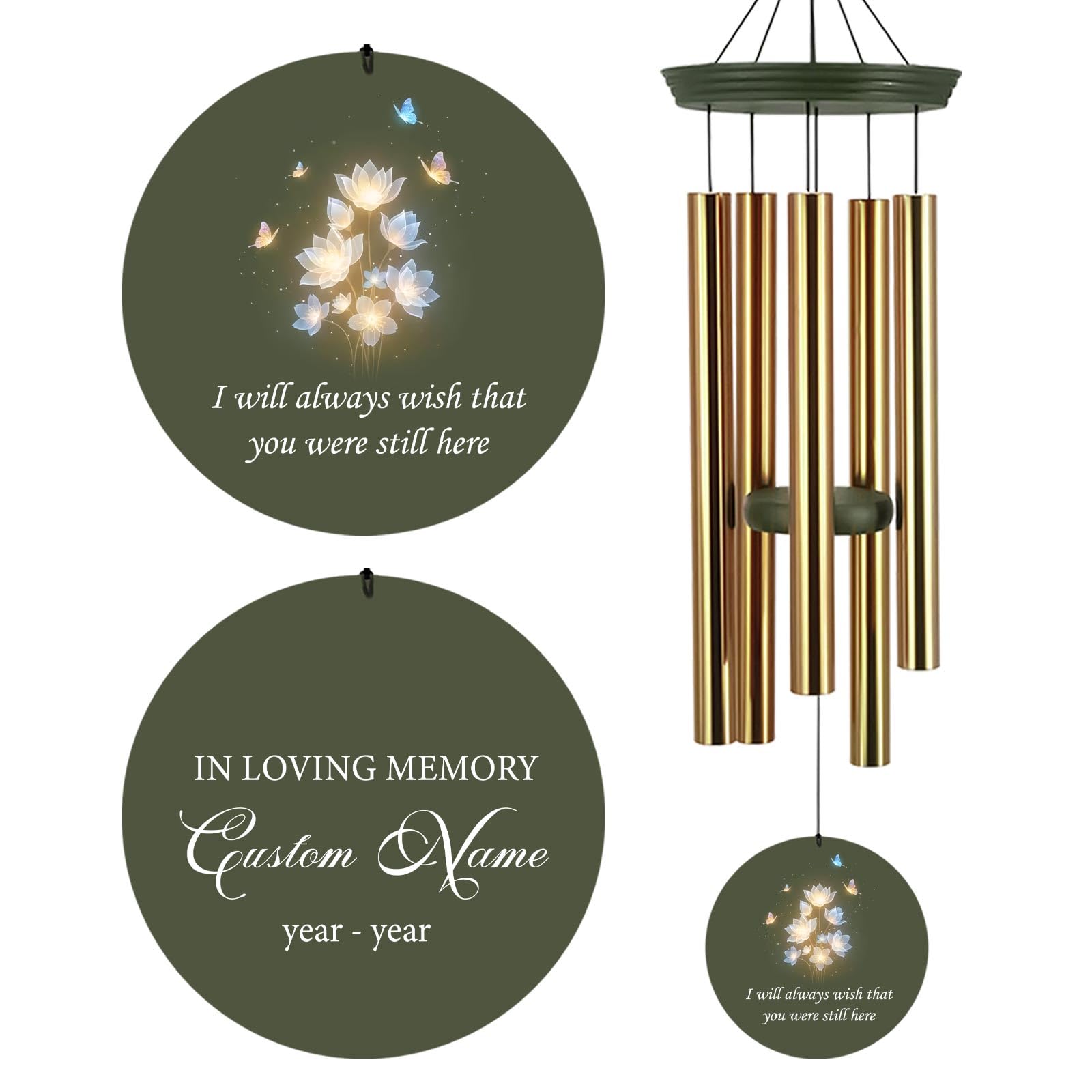 Personalized 30/36" Memorial Wind Chimes for Outside, Sympathy Gifts Wind Chime for Loss of Loved One, Beautiful Decor with Deep Tone, Ideal for Funeral, Remembrance &amp; Bereavement, Produced in Texas
