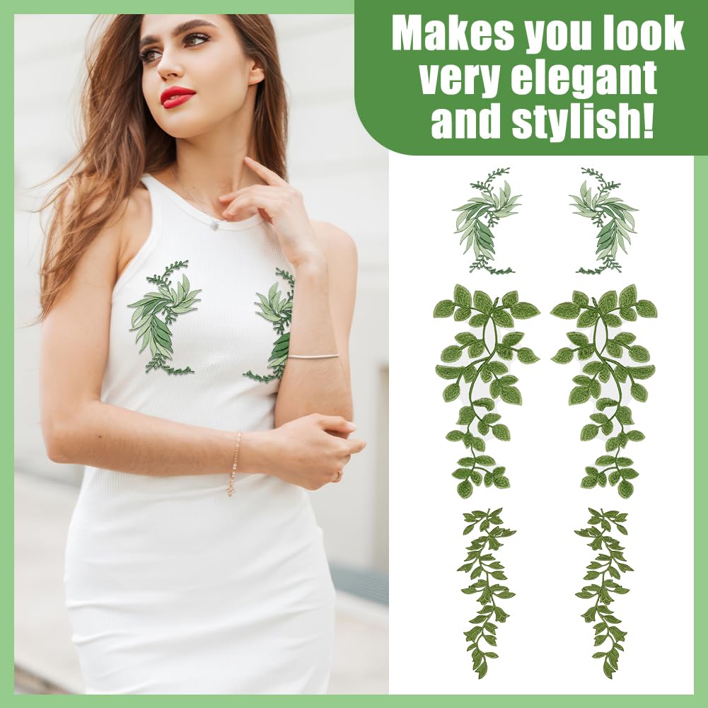 WEBEEDY 6 Toppe In Pizzo Con Foglie Ricamate 3D, Applique A Foglia Verde Oro Per Abbigliamento, Borse E Decorazioni Fai Da Te