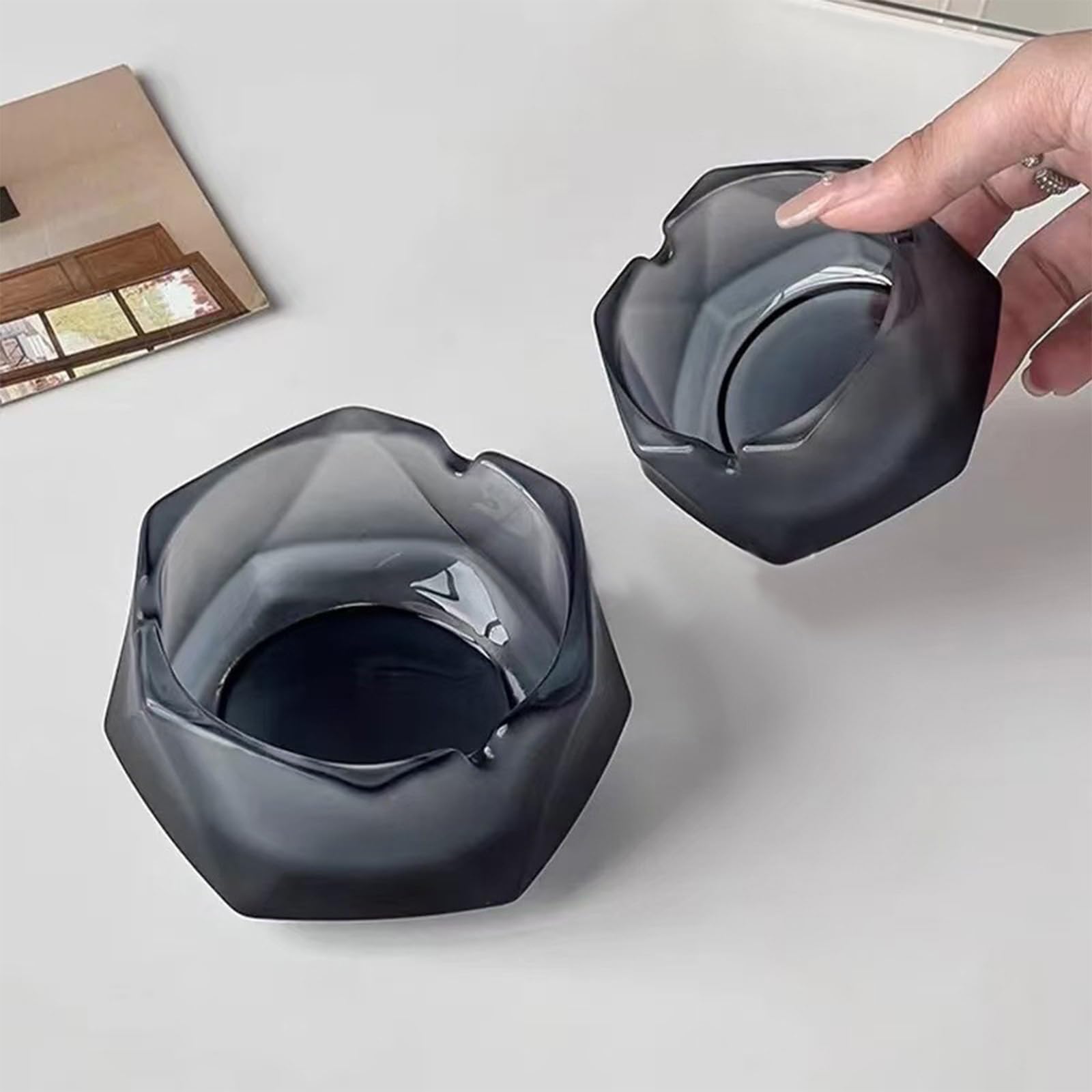 Posacenere in vetro trasparente, multifunzionale, per interni ed esterni, facile da pulire, design portatile, ideale per auto e decorazione della casa