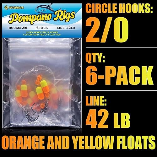 Vista 7 de Aparejos Pompano para Pesca de Surf en Agua Salada con Gancho de Doble Círculo y Espacio Amplio - Juego de 6 Accesorios de Pesca de Surf Flotadores