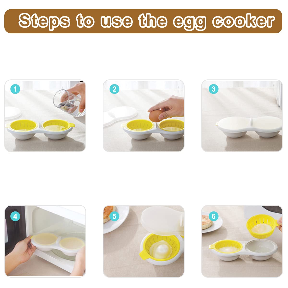 Cuociuova Per Microonde Lvjkes - Doppia Tazza Antiaderente, Cottura A Vapore Uova, Colore Arancione - Foto 5