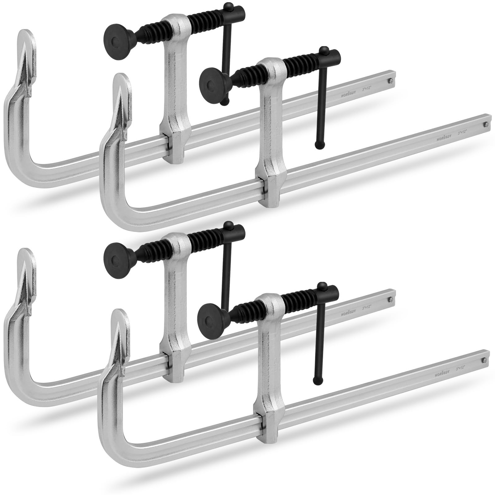 HORUSDY 4-Pack 12-Inch Bar Clamp Set, Light Duty Drop Forged Steel F Clamps, Max 450 lb Load Capacity, Smooth Adjustment Strong Grip for Welding, Woodworking, Metalworking, DIY &amp; Crafts