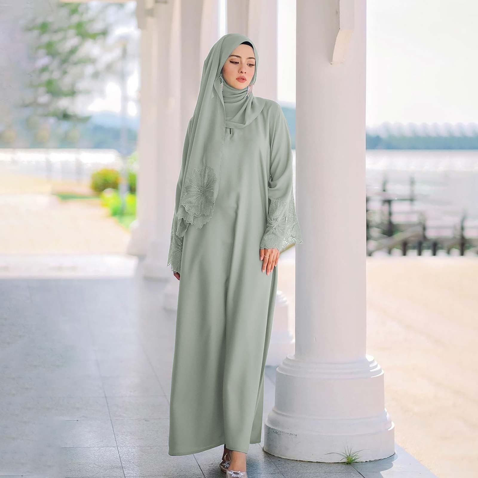Ramadán Vestido Mujer Ramadán Burka Abaya Largo Suelto 2 piezas Ropa Islámico Kaftan Largo Burqa Islámico Oriente de una Pieza para Mujeres