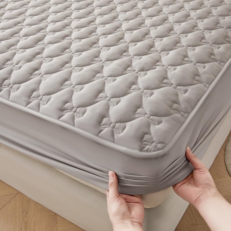 Mattress Protector, Quilted Mattress Pad, Fits 6"-11" Mattresses with Deep Pocket, Breathable Fitted Sheets, Soft Bed Cover, Noiseless, Machine Washable (Gray,Twin 36"x75")
