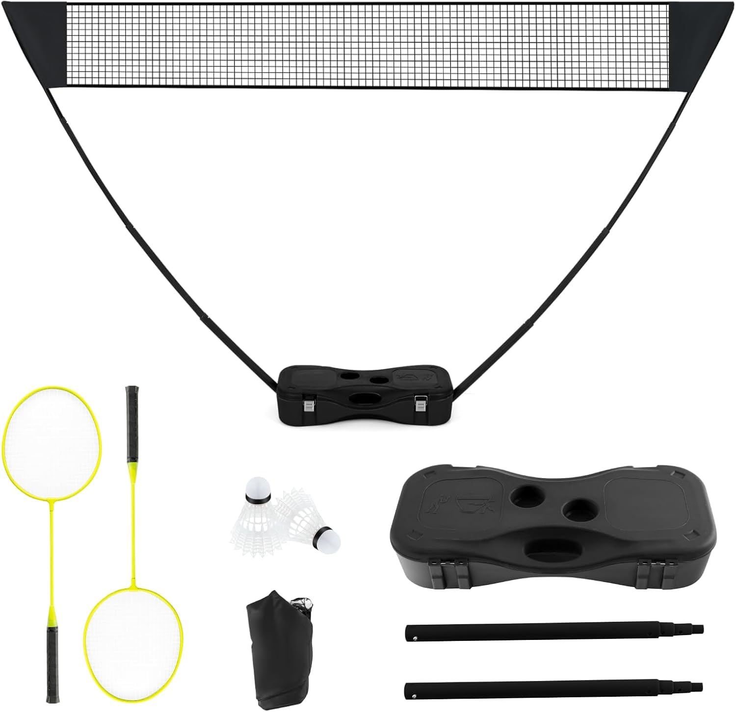 Tragbares Badminton-Set, Faltbares Badmintonnetz | Mit Freistehendem Ständer, 2 Badmintonschlägern, 2 Federbällen, Für Indoor- Und Outdoor-Spiele Black 270 X 33.5 X 160 cm