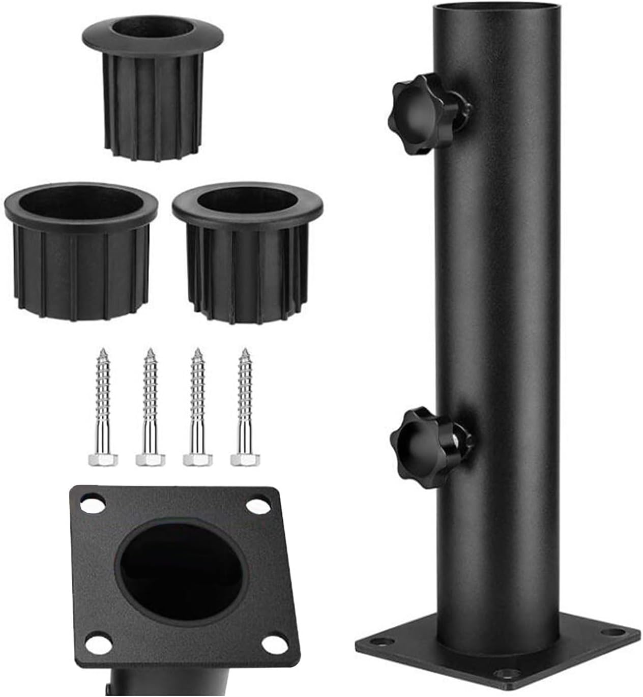 Square Steel Parasol Umbrella Mount Clamp Base Stand Stable for Outdoor Patios Garden Picnic Table Dock Pontoons Steel Square Holder Deck Outdoor Base Rust Umbrella Mount