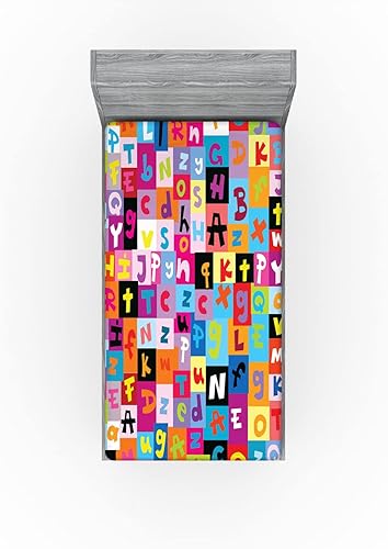 Miniatura 3 de Ambesonne Sábana bajera abstracta con estampado gráfico de letras del alfabeto de colores, funda de cama con bolsillo profundo elástico para mayor