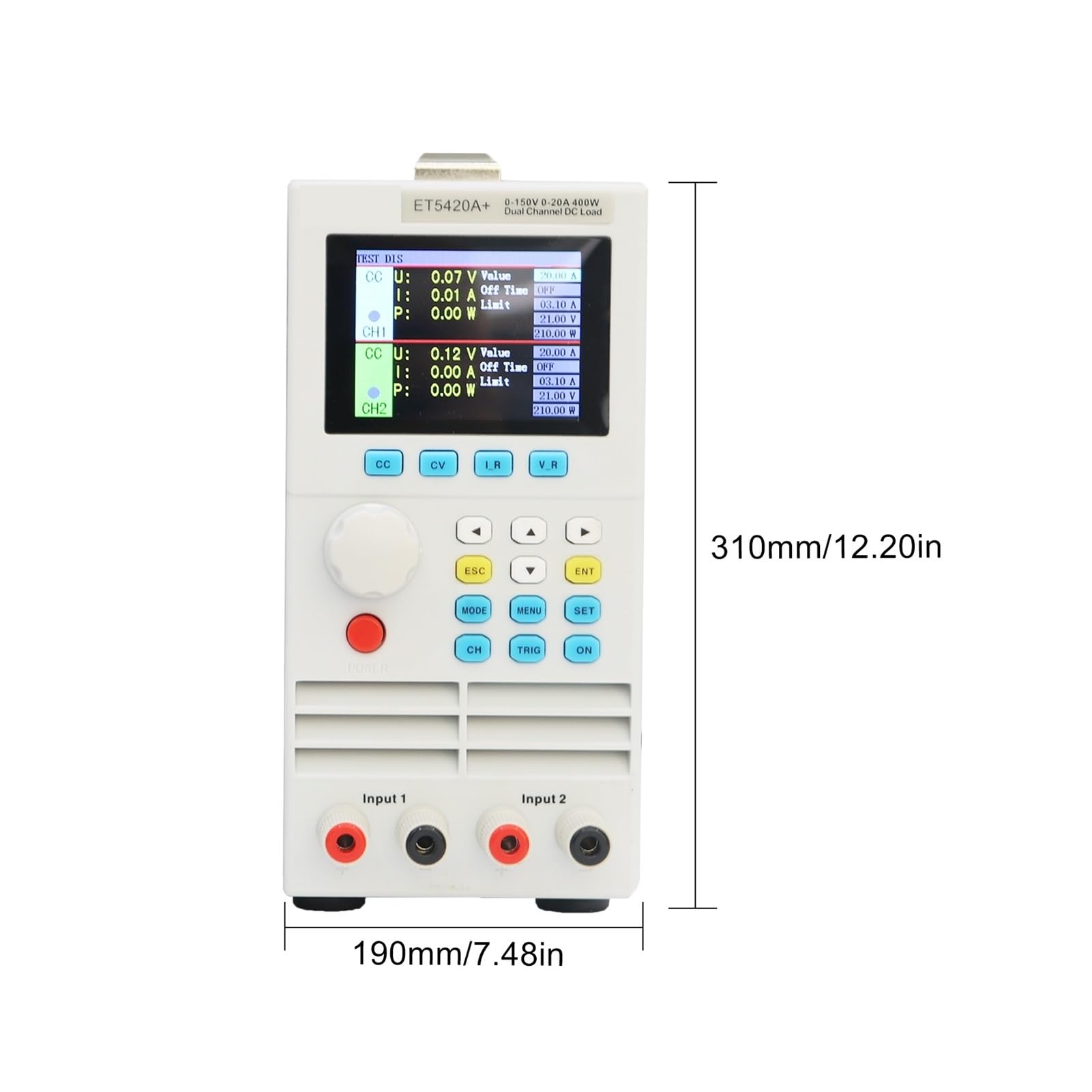 Probador de baterías, Probador de resistencia interna de capacidad de batería de dos canales con carga electrónica de CC programable ET5420A+, 200 W/400 W, 15 A/40 A