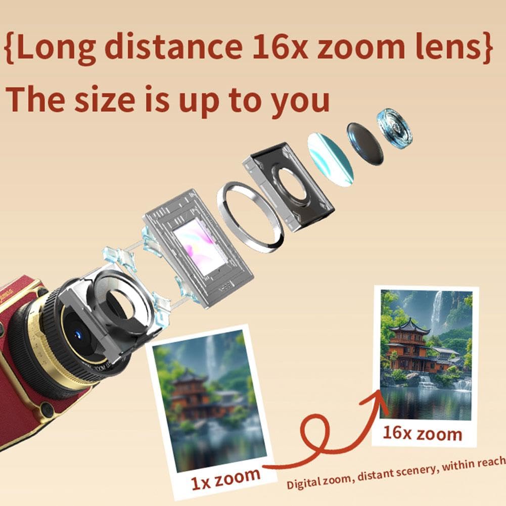 4K Dual-Lens Retro Digital Camera, Portable Mini Vlogging Camera with CCD Sensor, 16X Digital Zoom & OTG Share, Compact LCD Display for Beginners and Content Creators (Red) — view 9