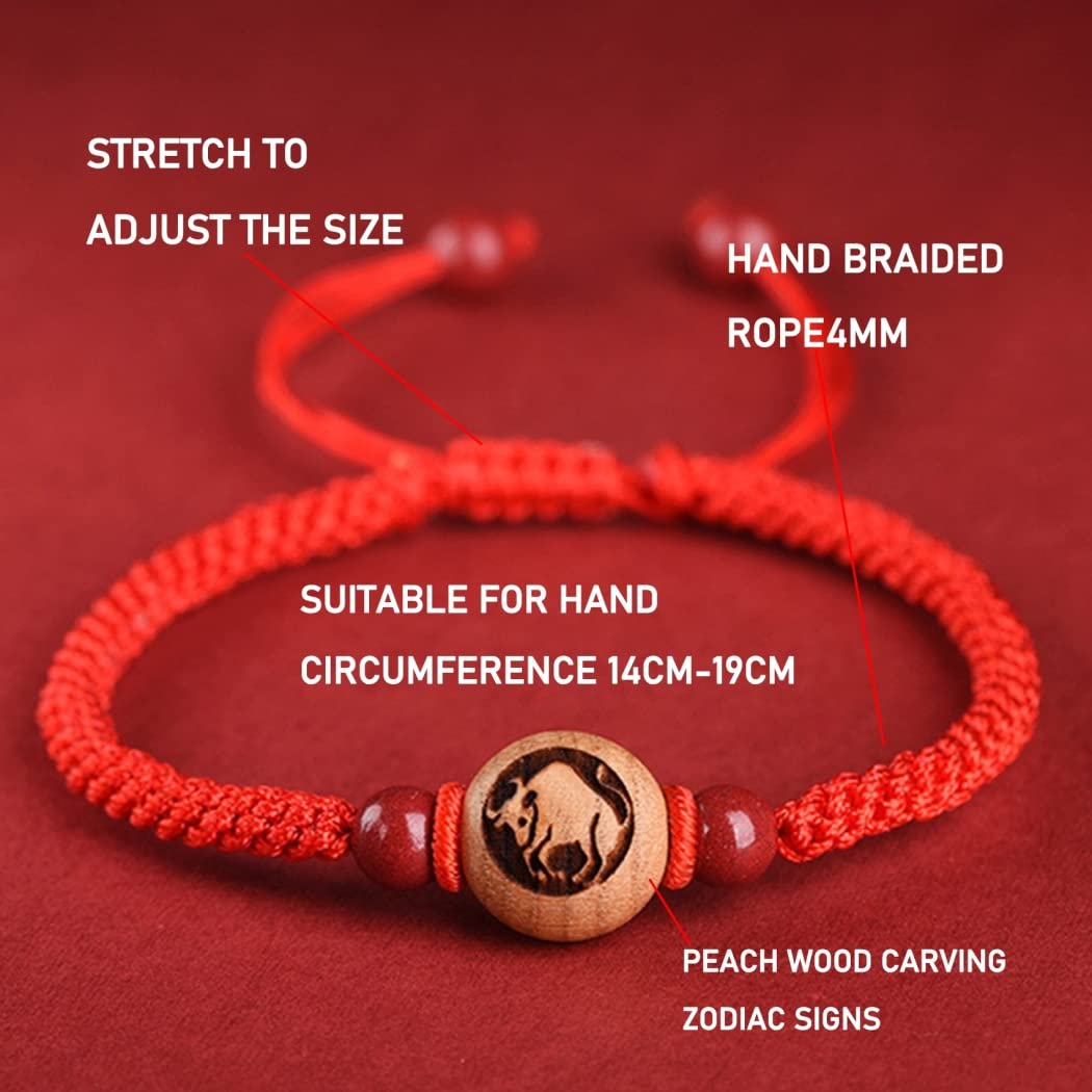 Pulsera Feng Shui, Riqueza, Piedra Cinabrio, Encanto Animal del Zodíaco Chino, Pulsera de Cristal de Chakra de Hilo Rojo, Amuleto de Buena Suerte