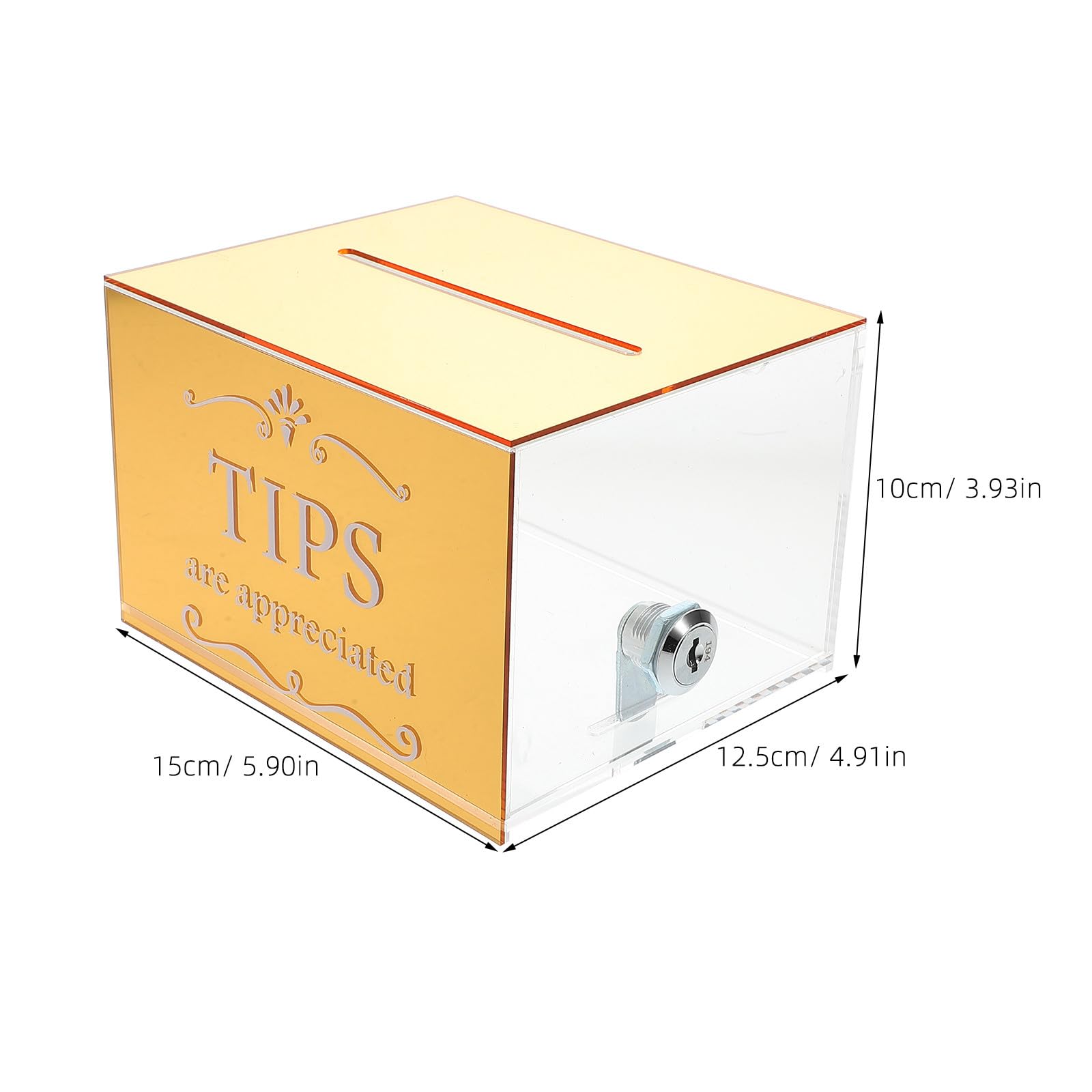Lurrose Acrílico Caja de Propinas con Cerradura para Bar y Restaurante | Diseño Transparente, Acabado Dorado Elegante, Gran Capacidad, Adecuado para Sugerencias, Rifas y Donaciones