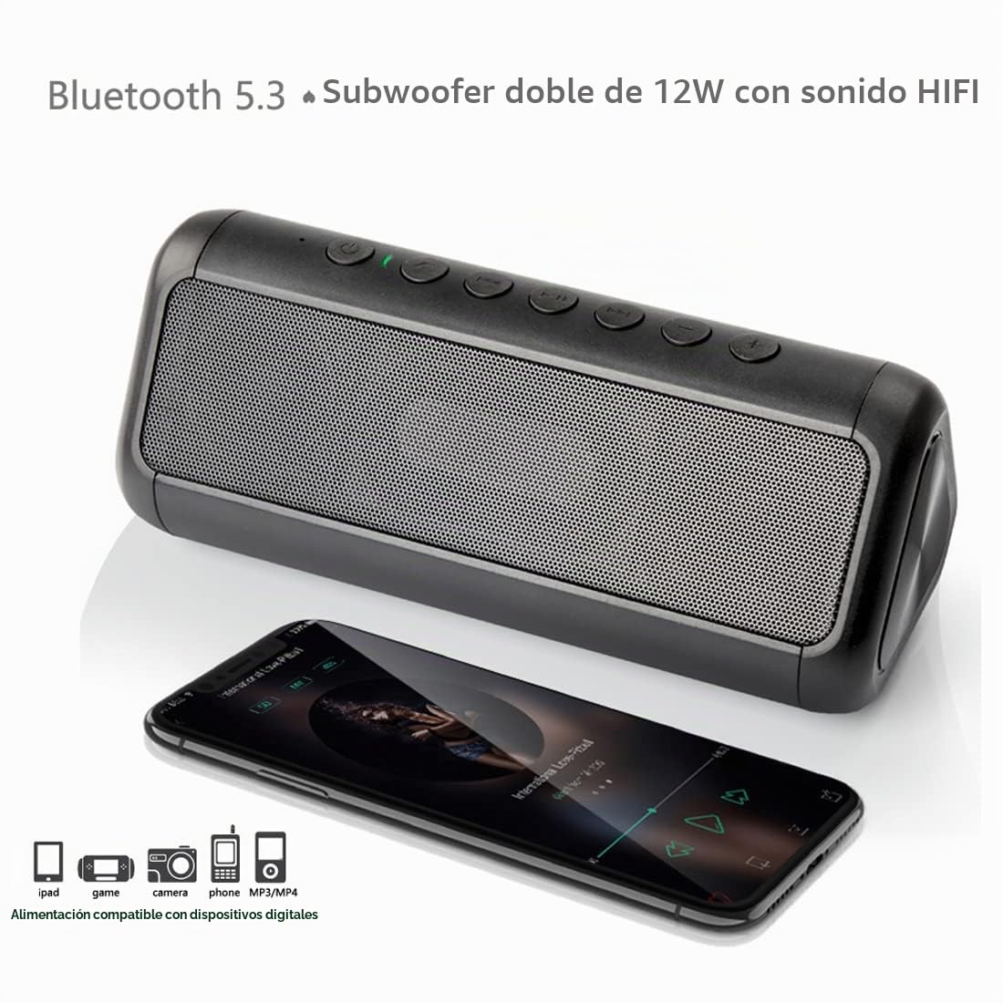 Altavoz Bluetooth Solar de 12 W, Altavoz inalámbrico portátil a Prueba de Agua IPX5 Capaz de Reproducir más de 50 Horas, batería incorporada de 5000 mAh, para Actividades en Interiores y Exteriores.