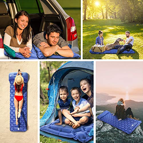Keplug Inflatable Sleeping Pad For Camping, Ultralight Waterproof Sleeping Mat W/Pillow, Foot Pump Quick Inflation & Deflation, Thick Air Mattress For Backpacking Hiking Tent Travel - Blue #TOP5