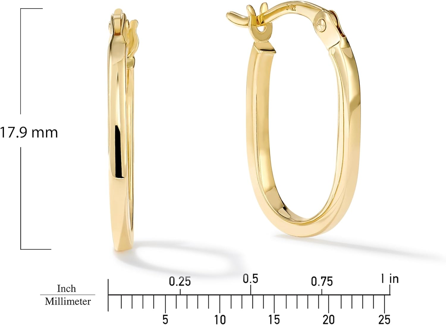 Gold Oval Tube Hoop Earrings for Women – High Polish Finish, Lightweight Hollow Design, 10K or 14K Real Gold