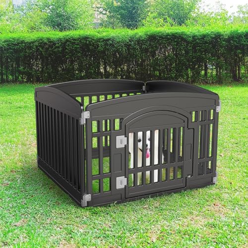 Image of SMUG Dog Playpen 4-Panel 24 inch | Safe & Secure Indoor /Outdoor Pet Fence | Folding & Portable |35 x 35 x 24IN, Ideal for Small to Medium Dogs | Easy to Clean （Black）