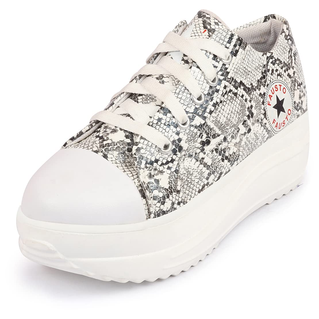 FAUSTO FST FOBWC-1504 WHITE-36 Women White Low Top Ankle Wedge Heels Embellished Lace-Up Sneakers Shoes (3 UK) (B0BRY3W9CW) Amazon Price History, Amazon Price Tracker