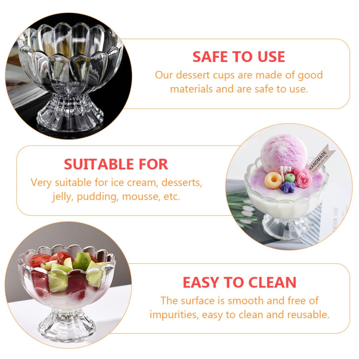 Coppa Gelato in Vetro 100ml, Set 6 Pezzi per Dessert | Vetro Trasparente, Struttura Monopezzo Riutilizzabile, Superficie Liscia Facile da Pulire