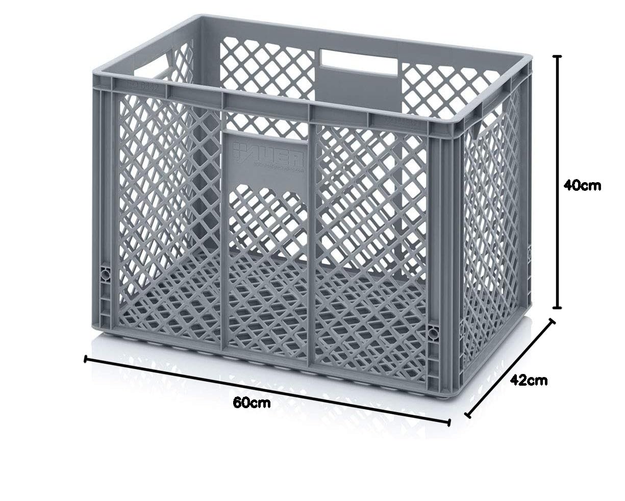 Auer Packaging Eurobehälter 60 x 40 x 42 durchbrochen, Bäckerkiste Gemüsekiste große Plastikbox Eurobox Kiste Box für Flohmarkt Lager Gewerbe Handwerk 60x40x42 mit Griffen stapelbar