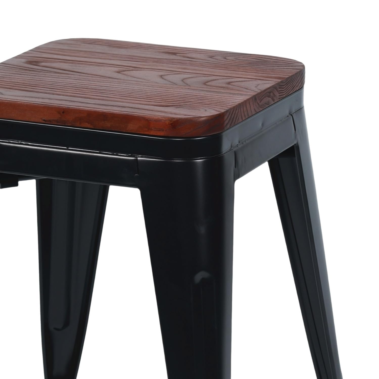 THINIA HOME Taburete Bajo Industrial Apilable de Acero y Madera 38x38x46cm