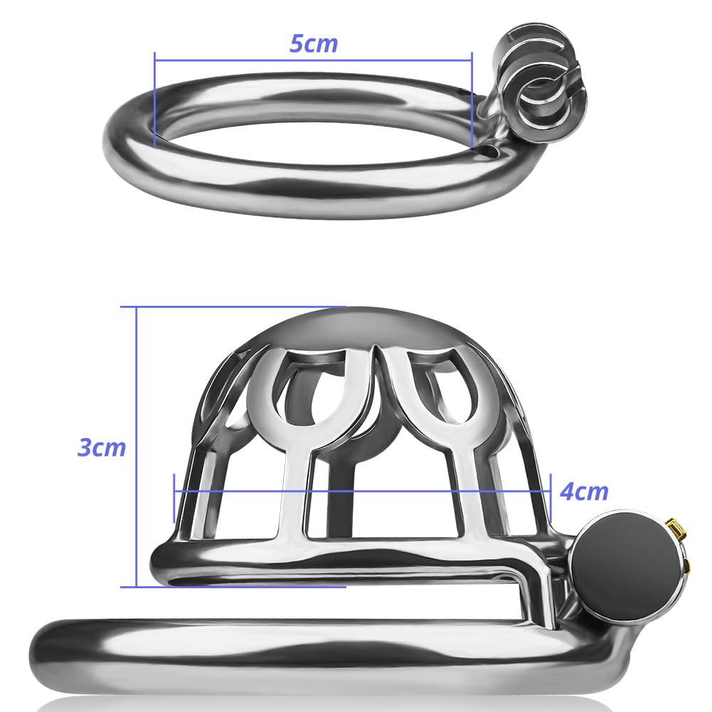 Super Small Male Chastity Device, Male Cock Cage Chastity Device with Two Keys Cinturón de Castidad de Acero Inoxidable Anillos Activos Juguete Sexual para Adultos (L)