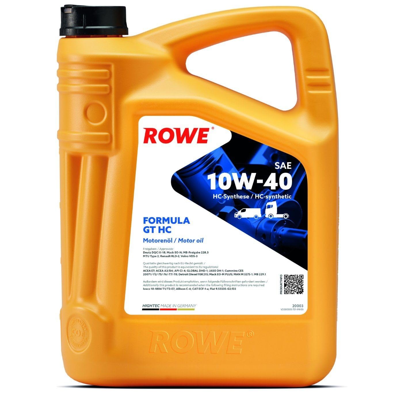 ROWE Aceite de motor 10W-40 Hightec aceite parcialmente sintético ACEA A3/B4 ACEA E7 API CI-4 Formula GT HC 5L Compatible con NISSAN Qashqai II J11, J11, MERCEDES-BENZ Clase C T-modell S204
