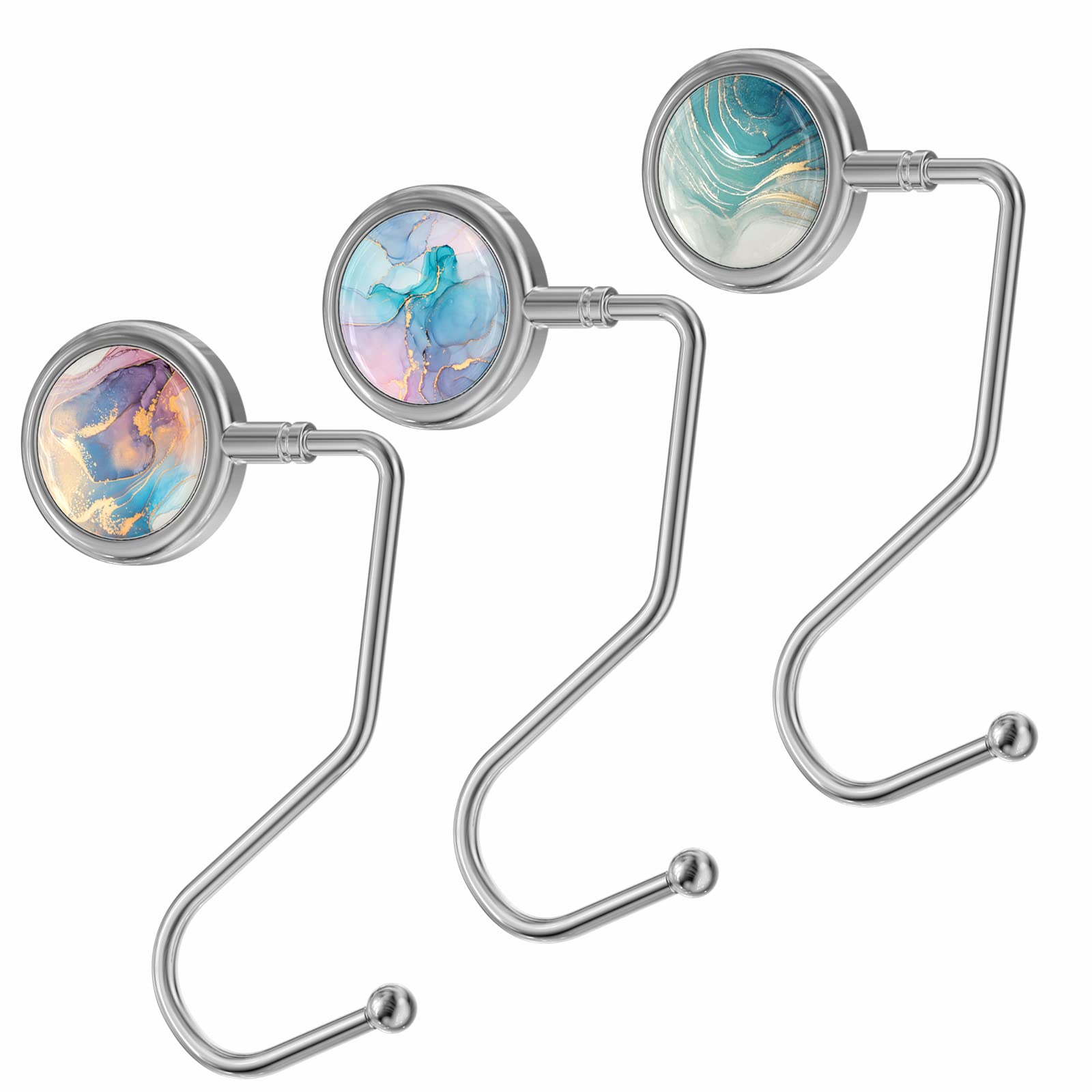 Aiawoxc Purse Hooks for Table, Set of 3 Metal Purse Hanger Handbag Holder for Women and Girls (3PCS-Gilt Marble)-image-13