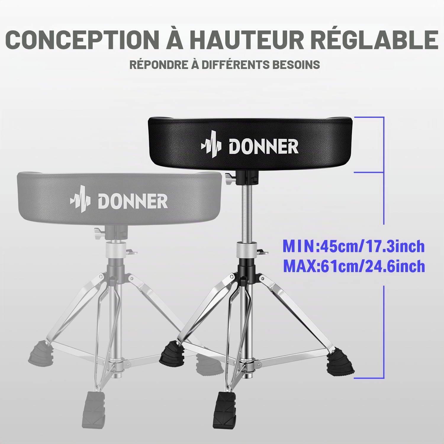 Donner Tabouret de Tambour Réglable, Chaise de Tambour Rembourrée en Style de Moto pour Spectacle de Musique