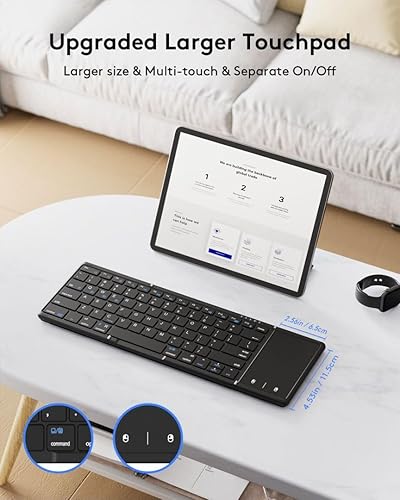 Miniatura 3 de Samsers Teclado Bluetooth plegable con panel táctil, teclado portátil plegable inalámbrico de tamaño completo para iOS, Android, Windows, Mac OS,