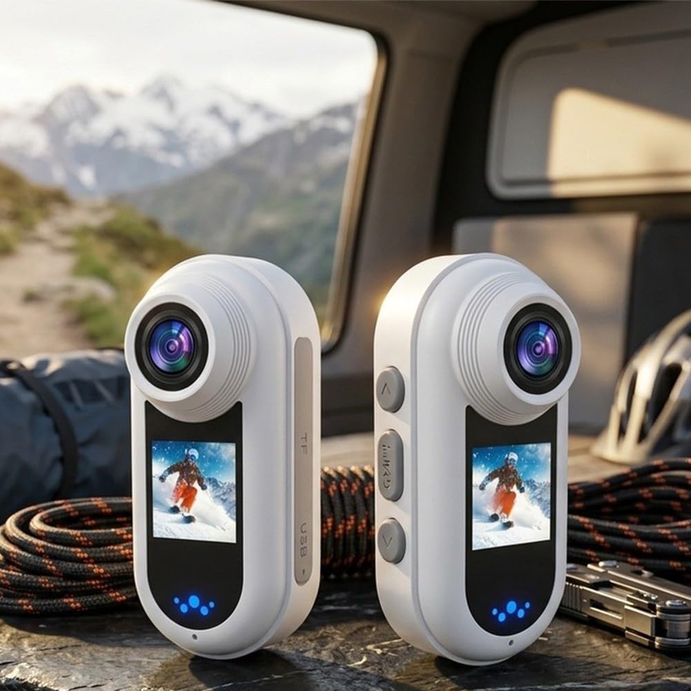 Action camera 2K, 1,5 W, magnetica, indossabile, con registrazione a intervalli WiFi, doppio schermo, grandangolo a 140°, rilevazione di movimento, video Vlog per videocamera per ciclismo (bianco)