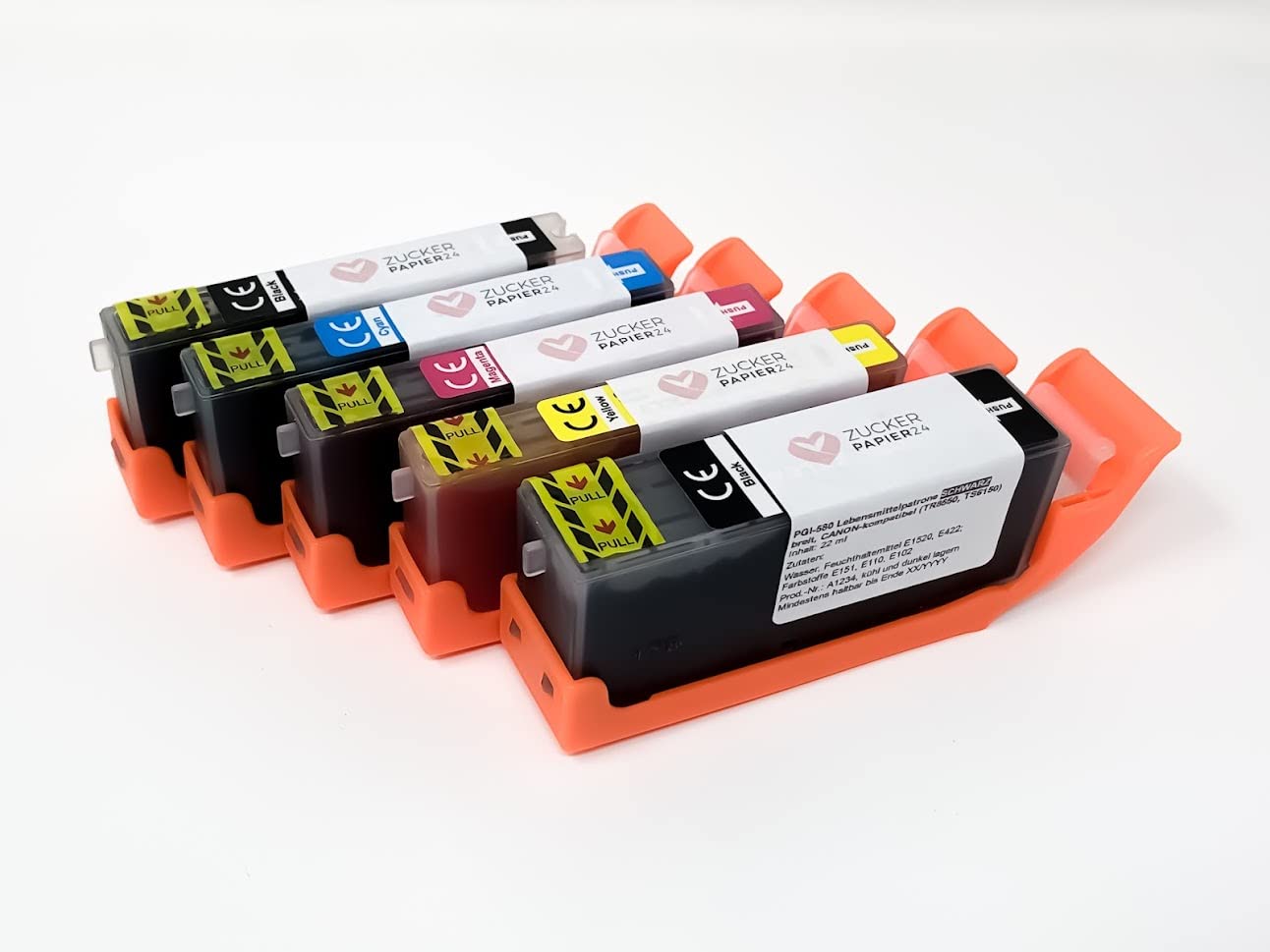 Zuckerpapier24® Set économique de 5 cartouches remplies d'encre alimentaire - Canon compatible (PGI-580/CLI-581, p.ex. TS705 / TS6150) [58081f]
