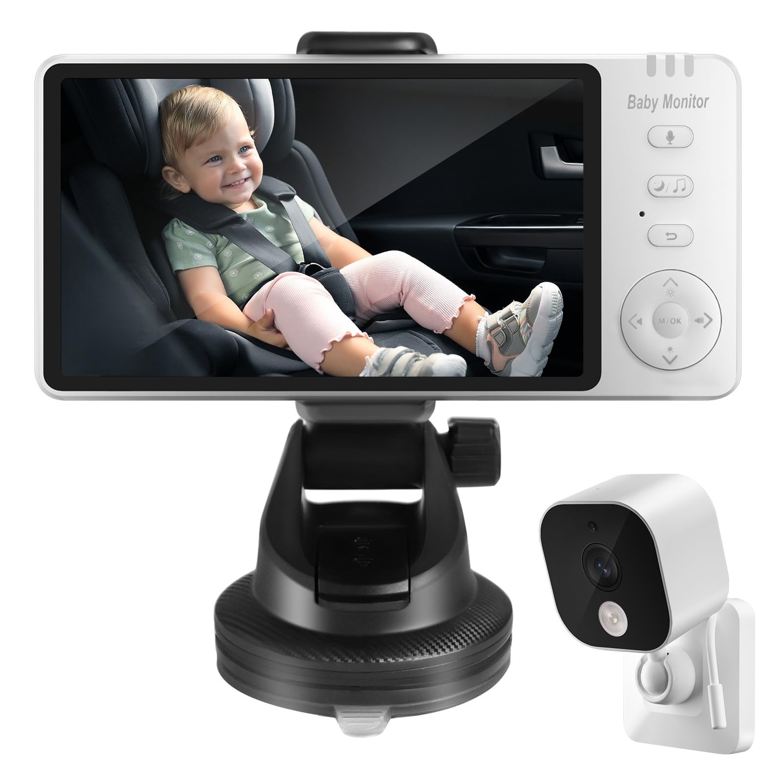 Babyphone avec écran de 5 Pouces et caméra, Audio bidirectionnel sans Fil, Vision Nocturne, Batterie Longue autonomie, Transmission sécurisée, Utilisation à la Maison et en Voiture
