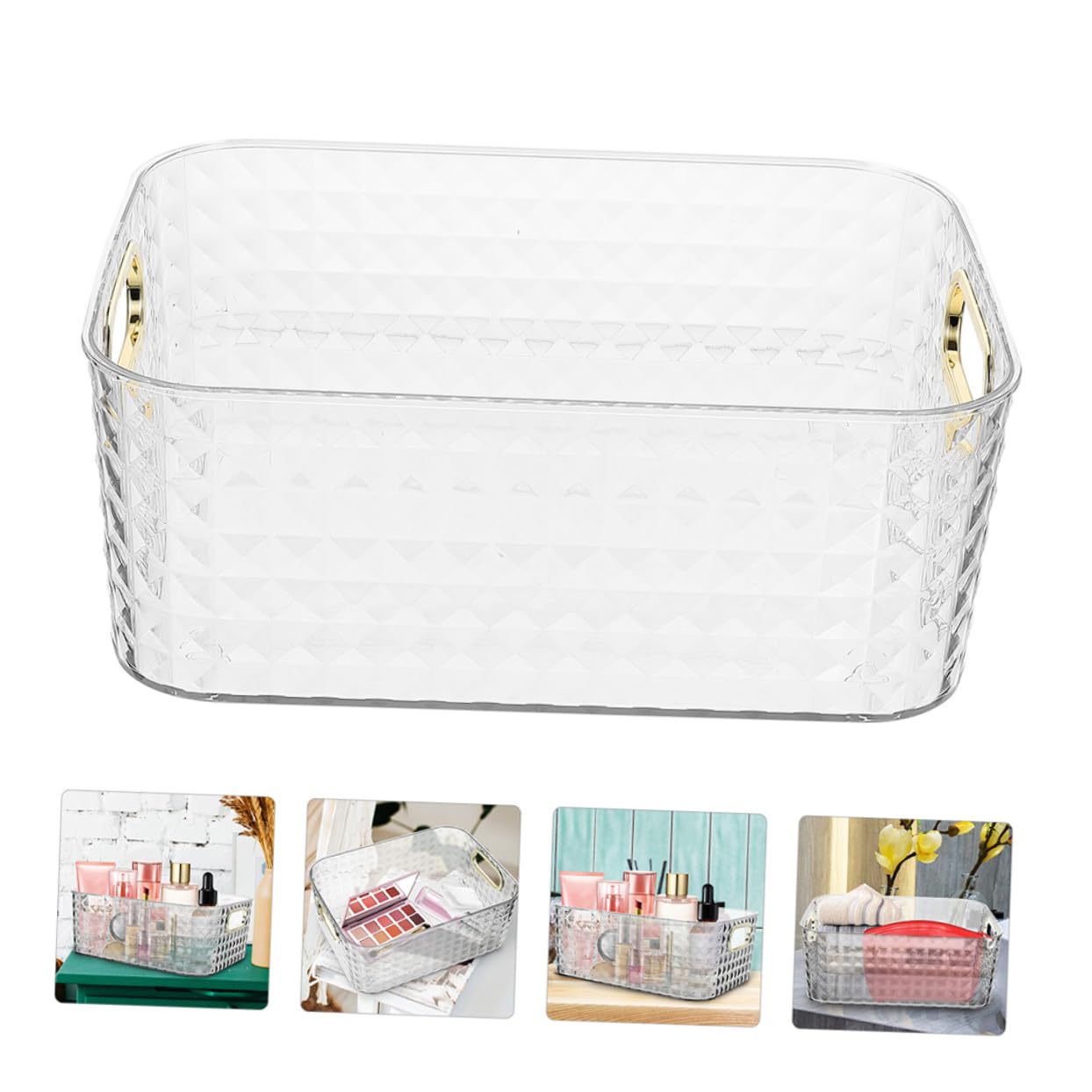 2 Organizadores de Tocador de Plástico Transparente Rectangulares | Cajas de Almacenamiento para Baño, Escritorio y Dormitorio, Uso Multipropósito para Maquillaje y Artículos Diversos, Fáciles