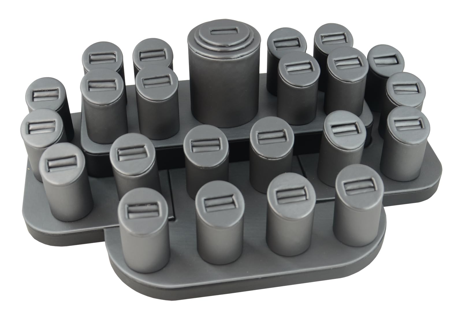 Box Displays Steel Grey Jewellery Window Display Set Showcase In Leatherette For Rings, Earrings & Pendants (Set105-23 Ring Slot Set)