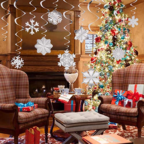 60Pcs Snowflake Hanging Swirl Decorations Princess Party Winter Wonderland Themed Party Supplies For Birthday,Christmas,New Year,Holiday Celebration #TOP5